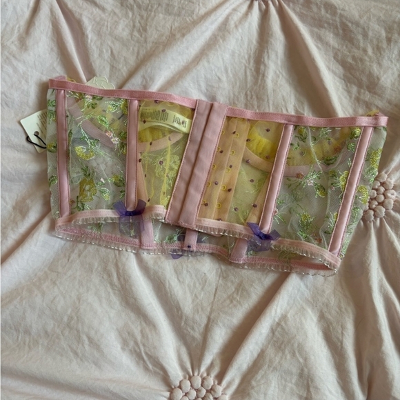 For Love And Lemons Camilla Underbust Pink and Yellow Floral Corset Bra NWOT - Picture 4 of 5